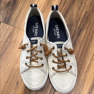 Sperry Off-White Canvas Shoes with Brown Laces